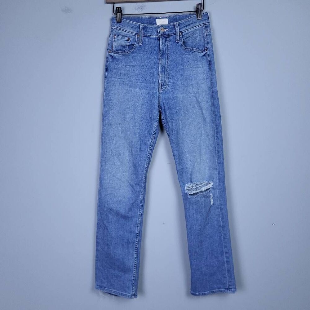 Mother Jeans High Waisted Rider Ankle Straight Size 26 Denim Blue Distressed